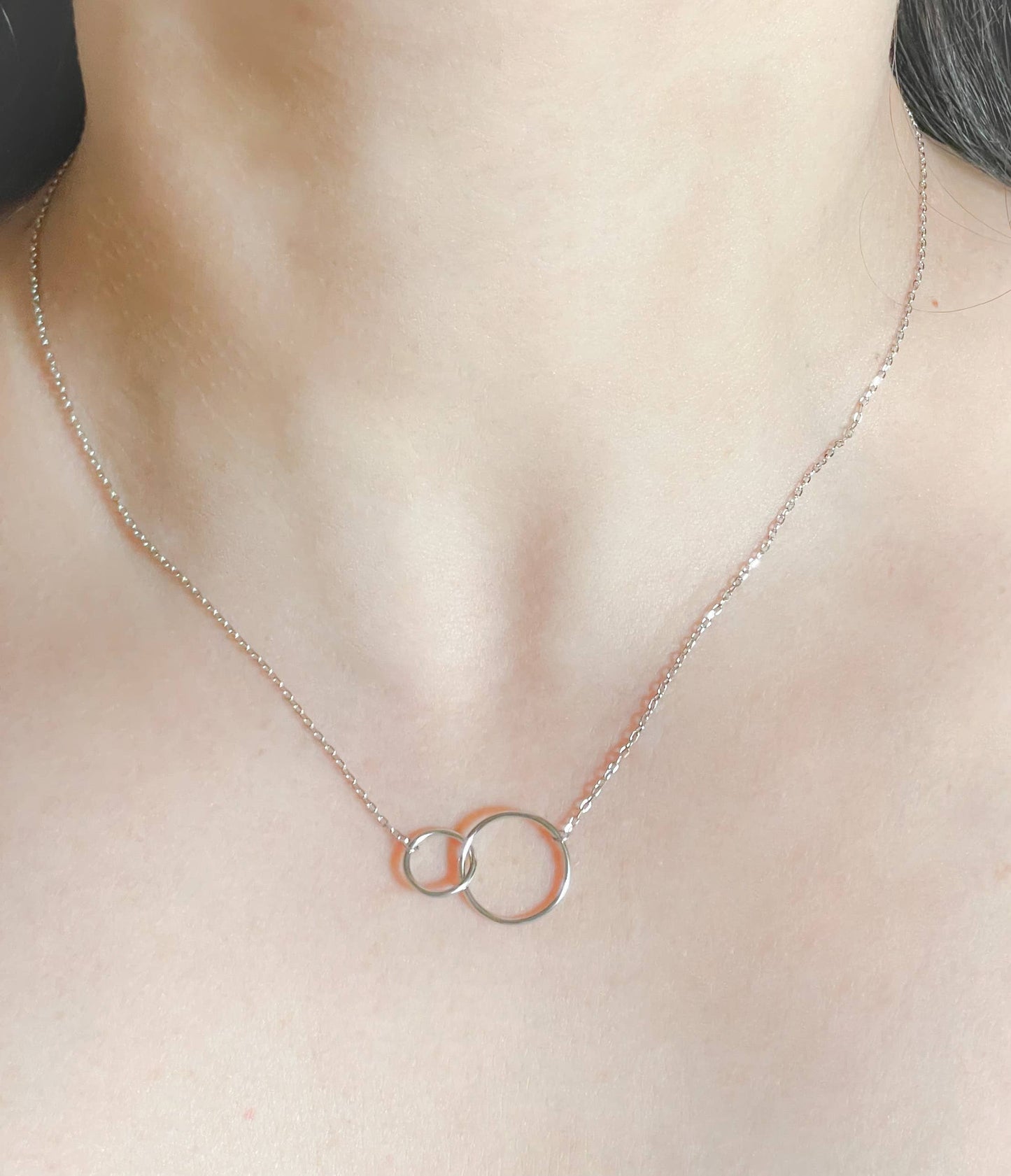 925 Sterling Silver Double Circles Interlocking Necklace