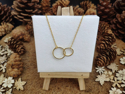 925 Sterling Silver Double Circles Interlocking Necklace